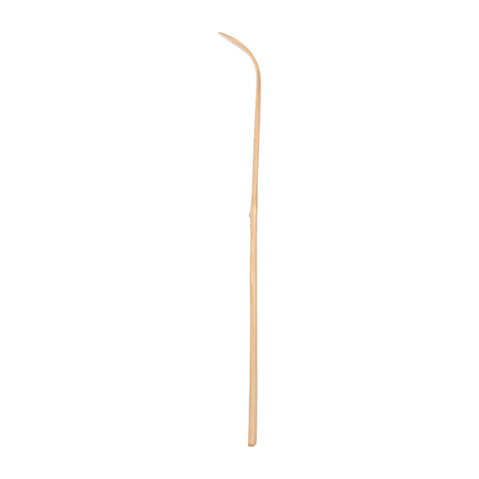 Seitenansicht des Moribana Matcha Löffel Bambus von Asa Selection. Er ist ähnlich gebogen wie ein Hockeyschläger.