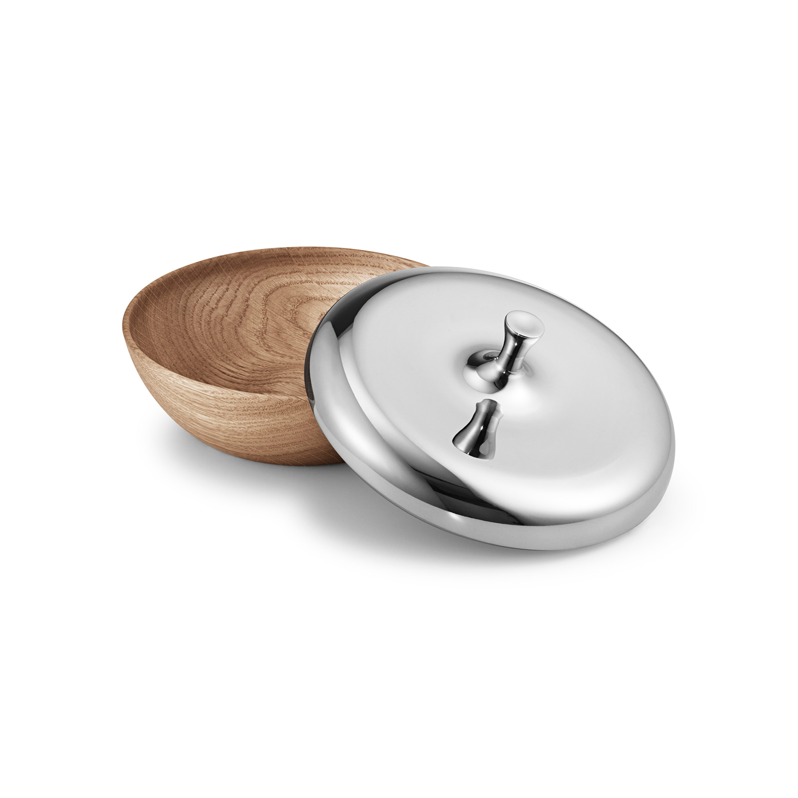 Georg Jensen Henning Koppel Bonbonniere Turnip 16,5cm Edelstahl / Eiche