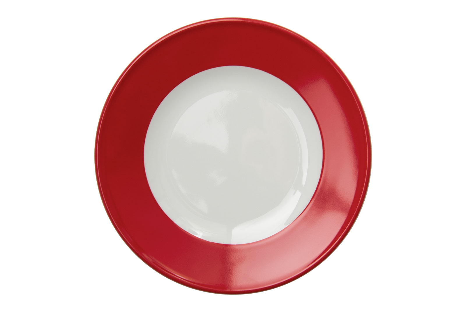 Der Solid Color rot Frühstücksteller hat einen weißen Spiegel und darumherum eine feuerwehrrote Fahne.