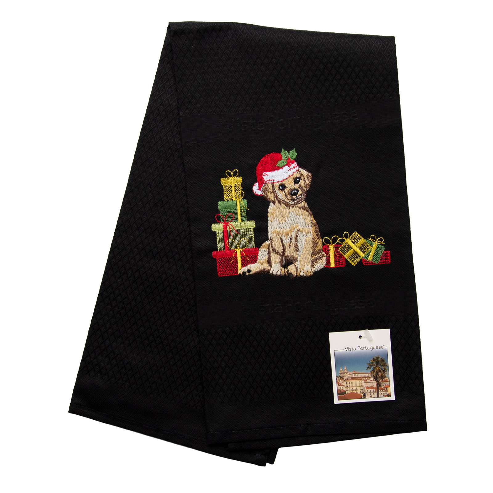 Vista Portuguese Geschirrtuch Christmas Dog 50x70cm schwarz