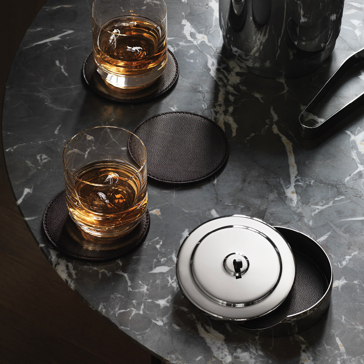 Georg Jensen Manhattan Untersetzerset 4tlg. Edelstahl & Leder