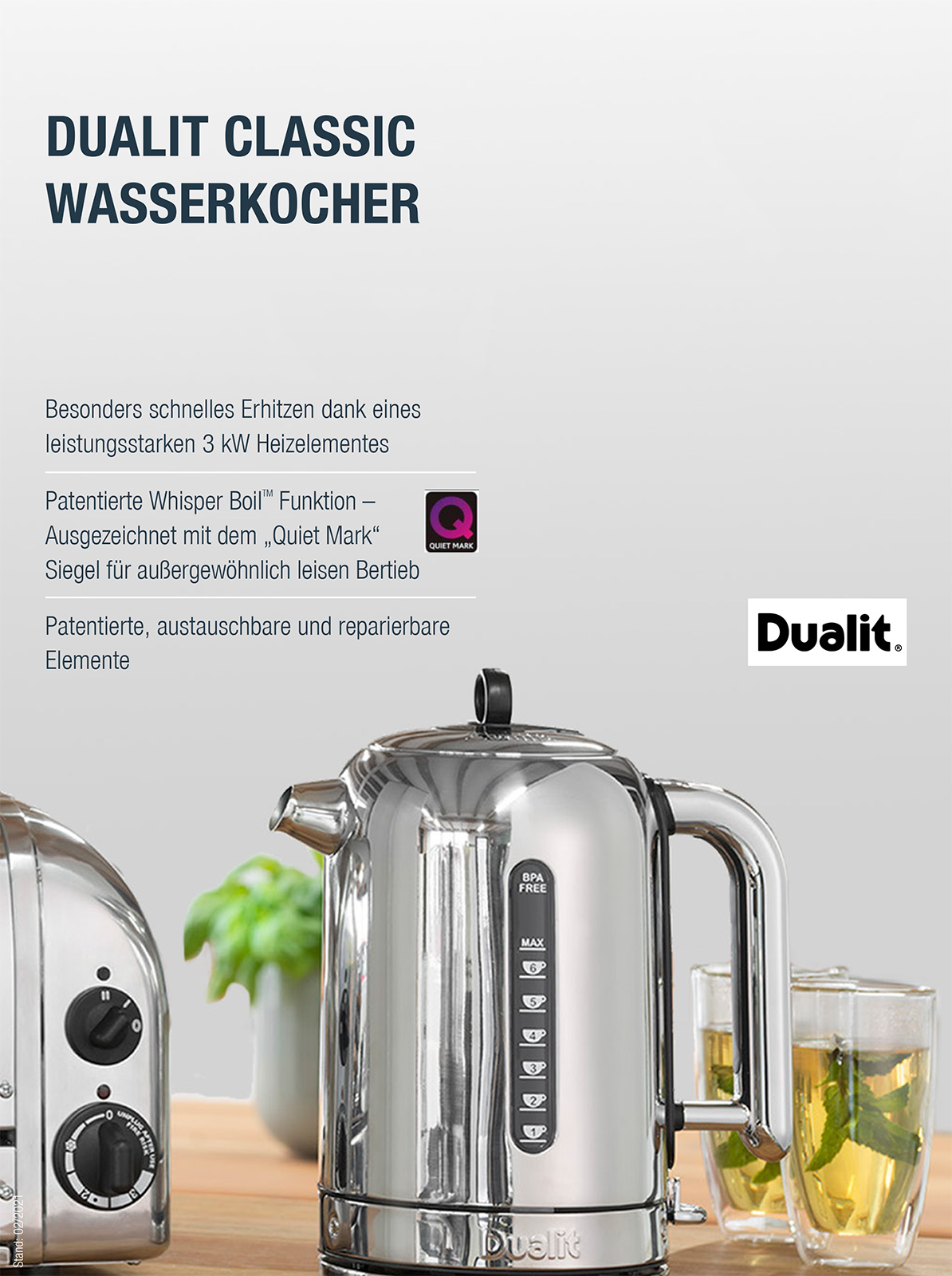 Dualit Classic Wasserkocher 1,70 ltr. Edelstahl/schwarz