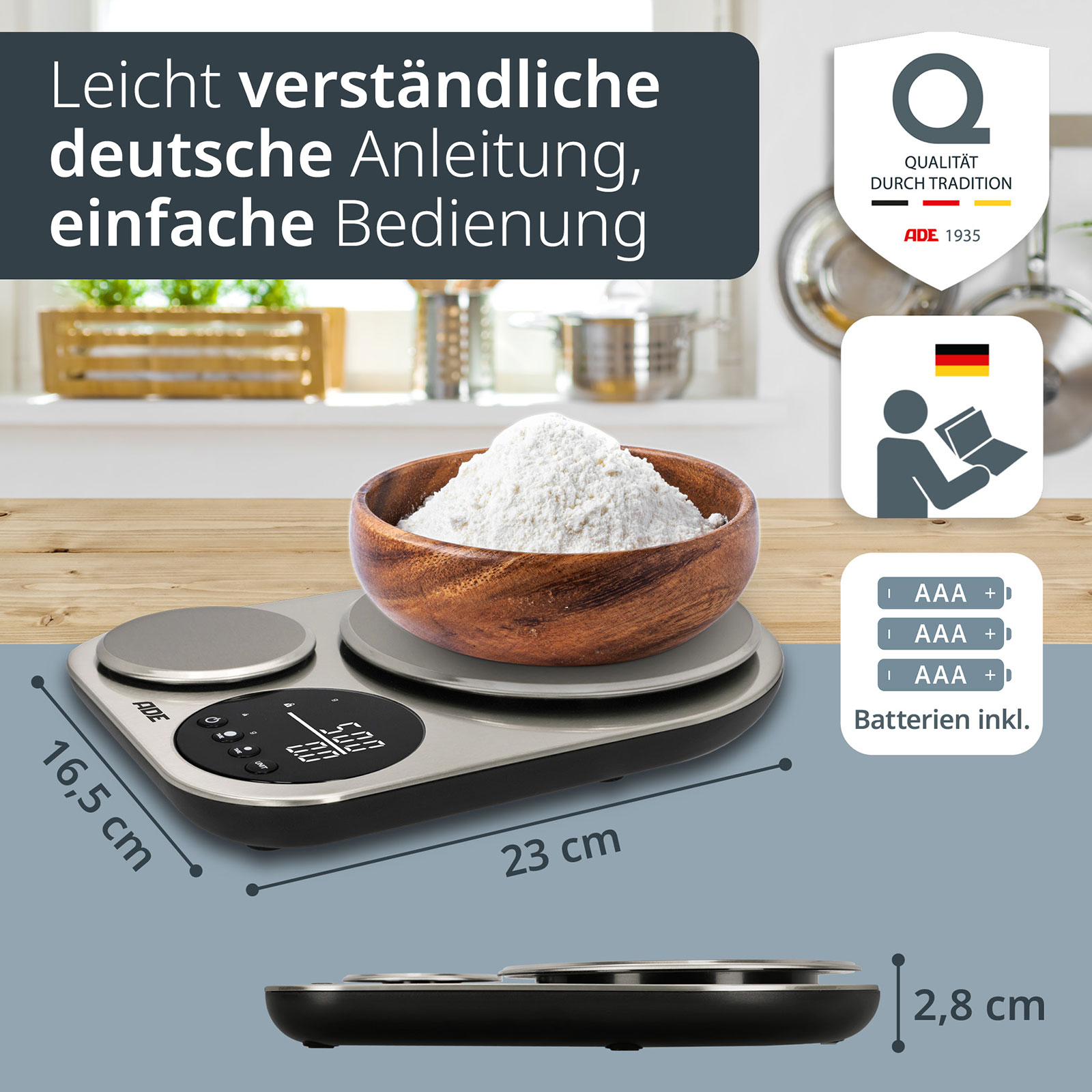 ADE Isabella Digitale Küchenwaage KE2354 2Wiegeflächen