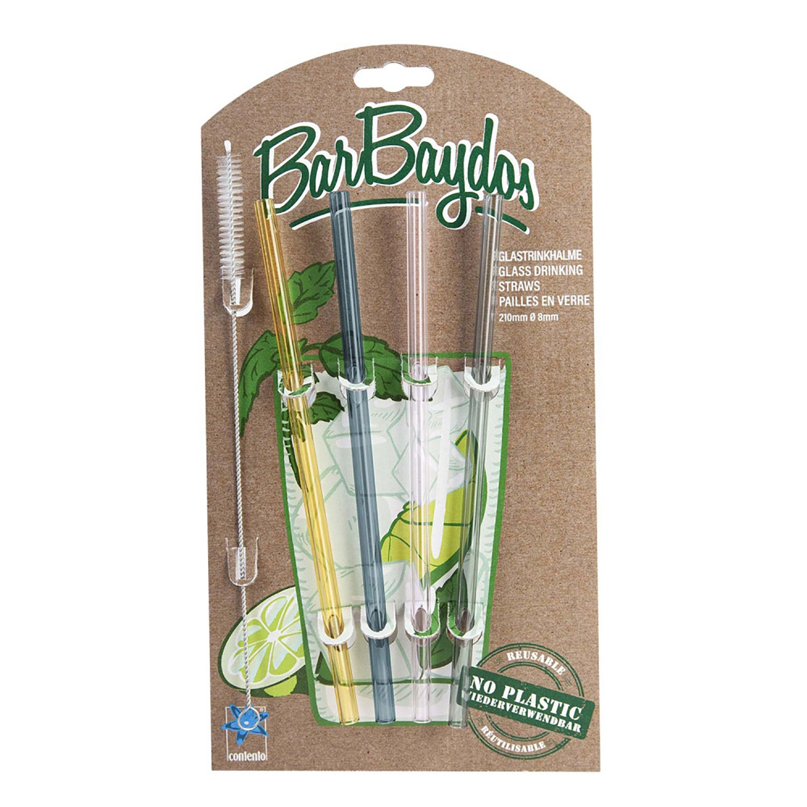 Contento BarBaydos 4er-Set Glastrinkhalm 0,8 x 21cm gerade bunt