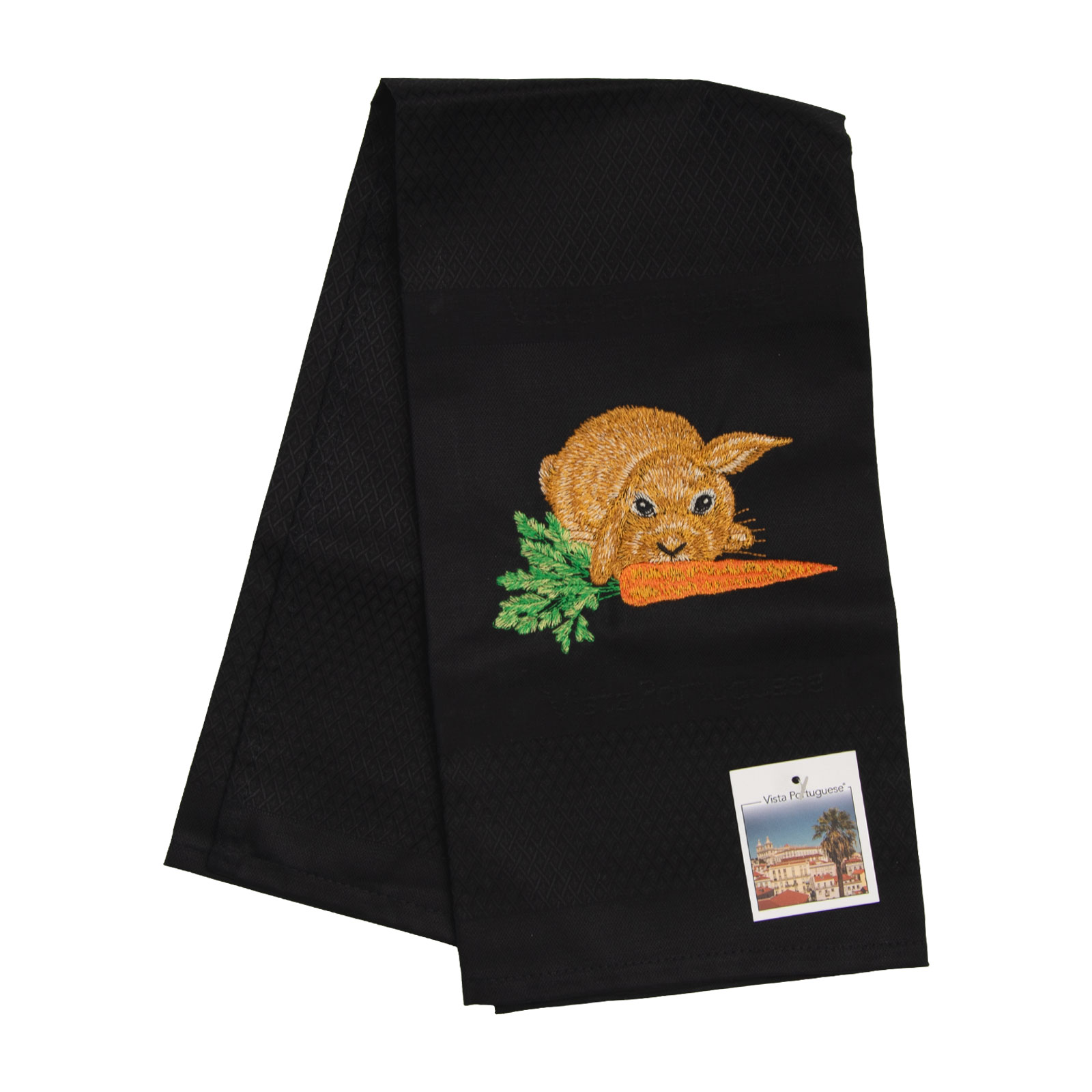 Vista Portuguese Geschirrtuch Hase mit Karotte 50x70cm schwarz