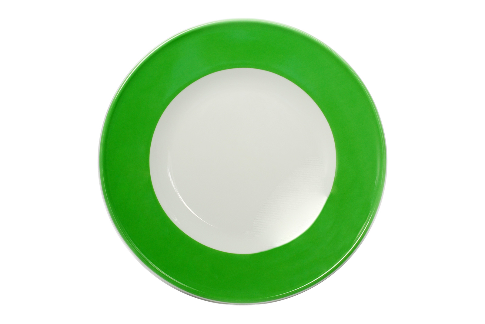 Der Dibbern Solid Color Frühstücksteller mit einem apfelgrünengrünen Rand vor weißem Hintergrund.
