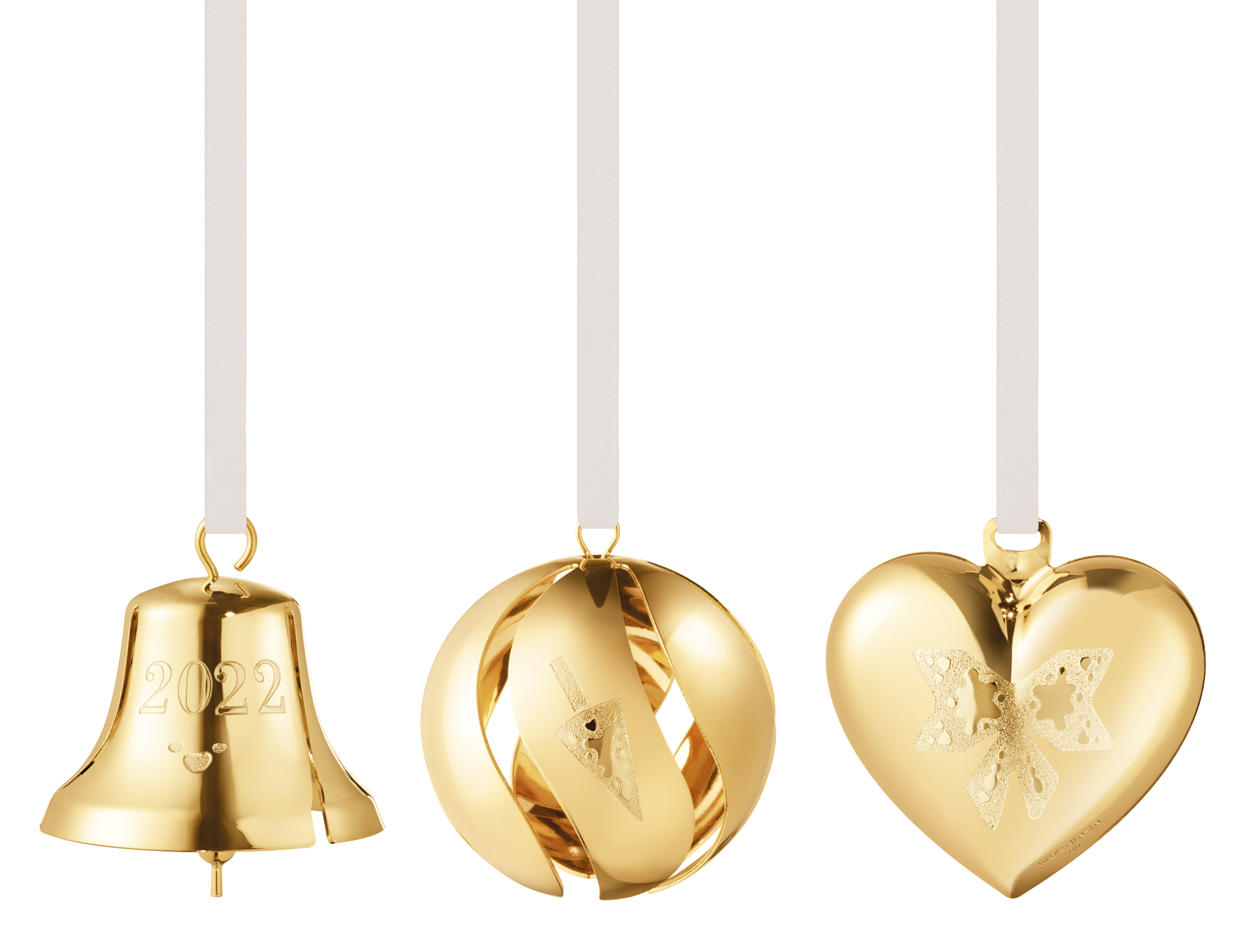 Georg Jensen 2022 Weihnachtsset Glocke/Kugel/Herz gold