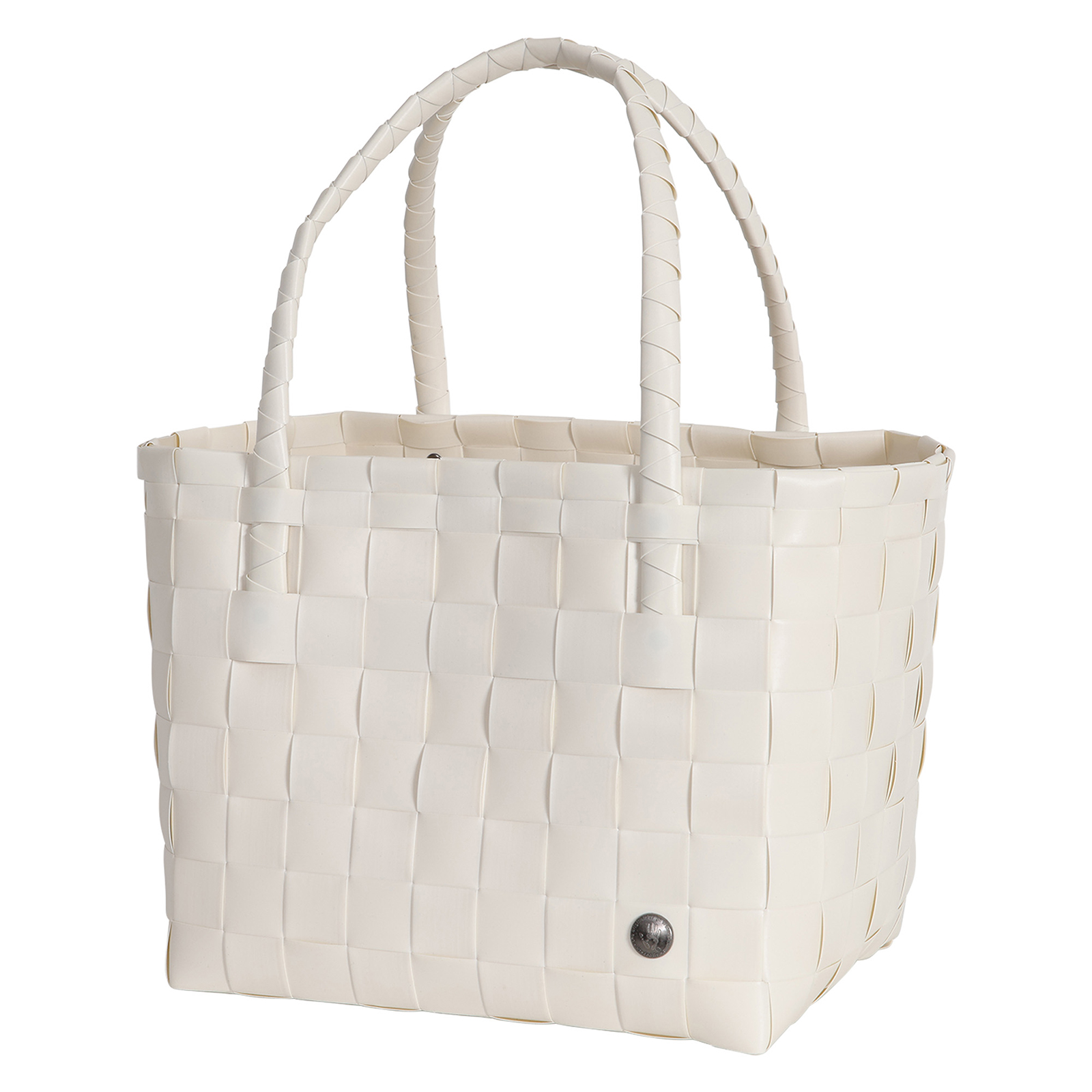 Der Paris Shopper in pearl white ist ein Einkaufskorb geflochten aus recyceltem Kunststoff in Elfenbeinweiß.