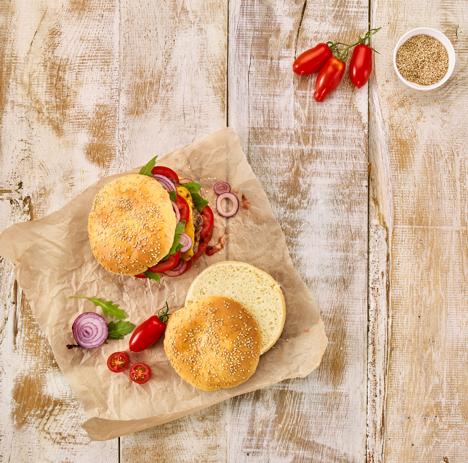 RBV Birkmann Laib & Seele Burger Brötchen 4-fach 28x28x2,8cm