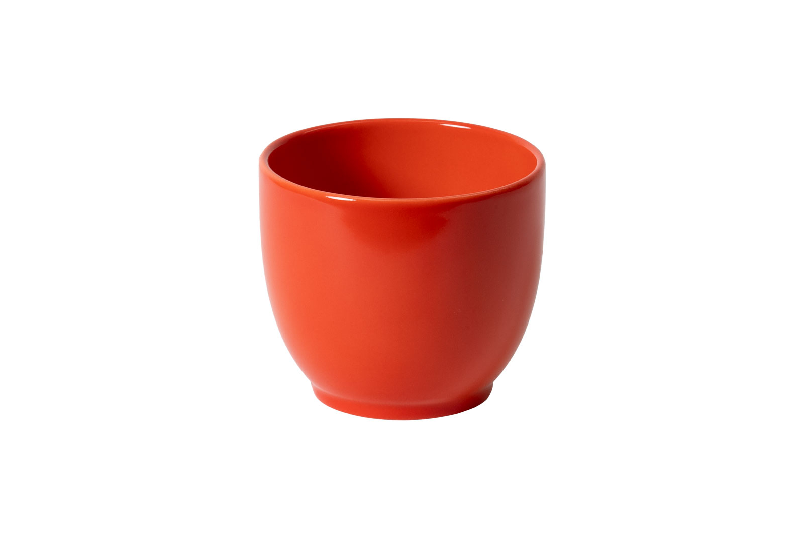 Der Dibbern One Color koralle Espressobecher ist ein henkelloser Porzellanbecher mit knallroter Glasur.
