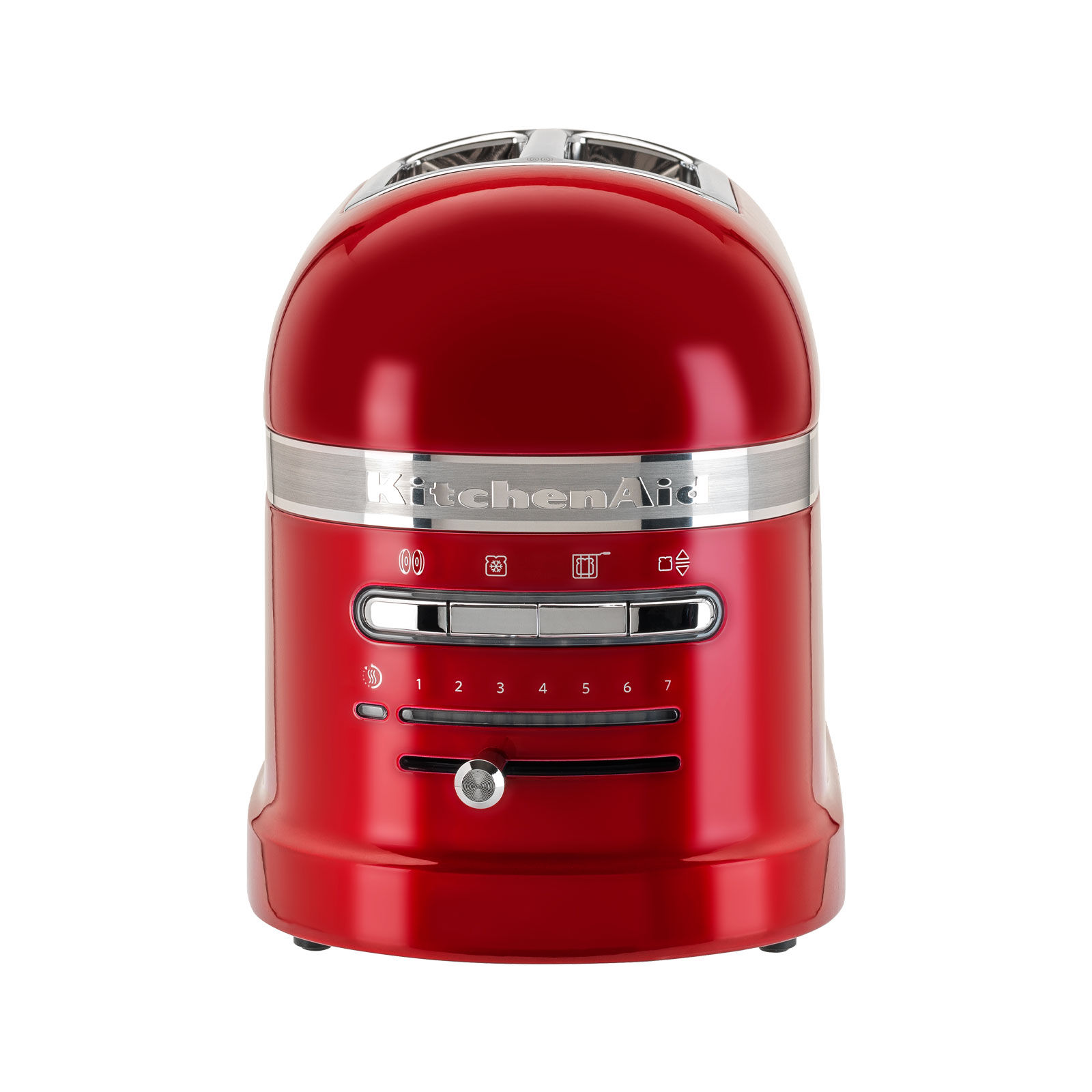 Frontansicht der Knöpfe und des Reglers für die Bedienung des Artisan Toasters von KitchenAid.