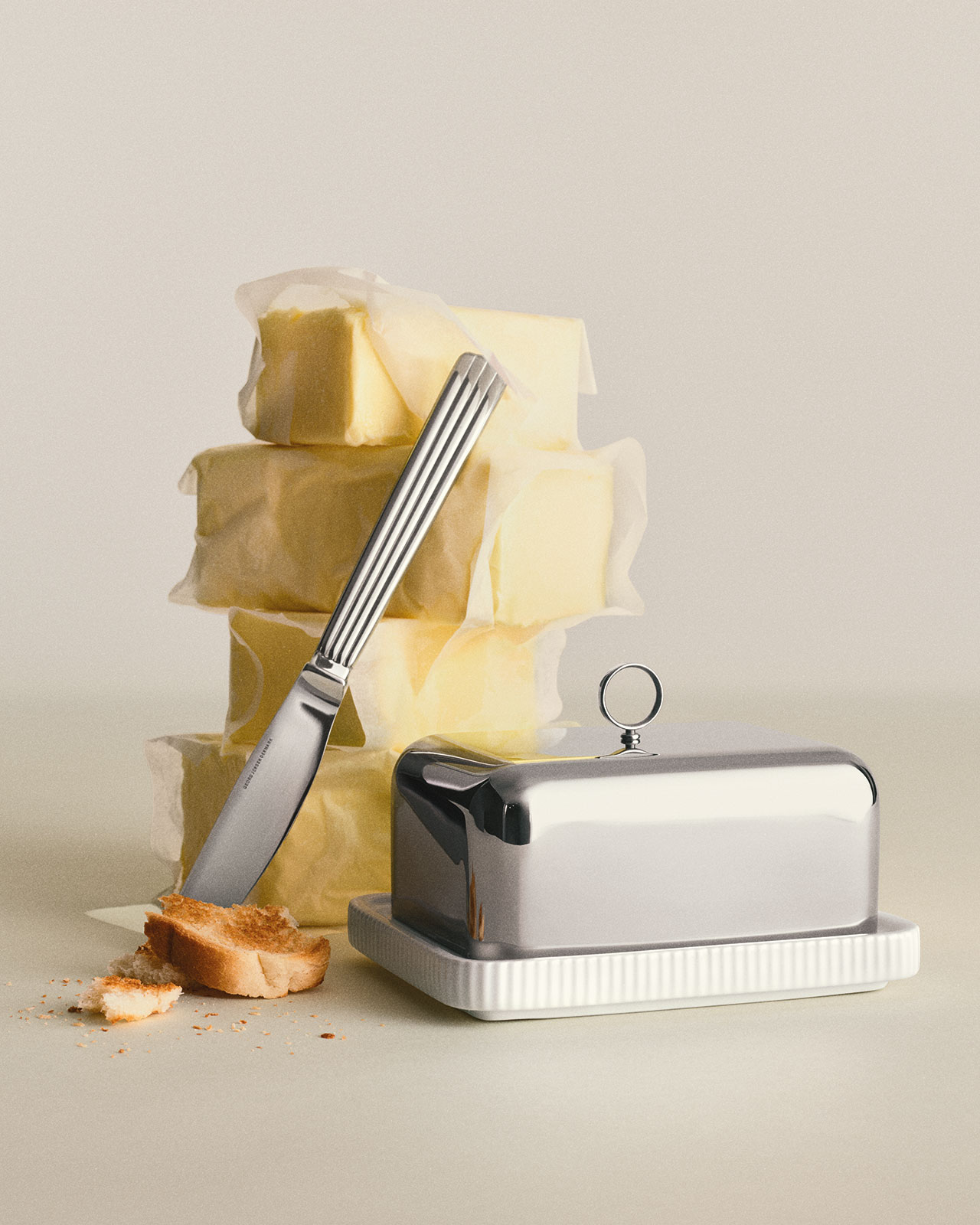 Georg Jensen Bernadotte Butterdose Porzellan/Edelstahl