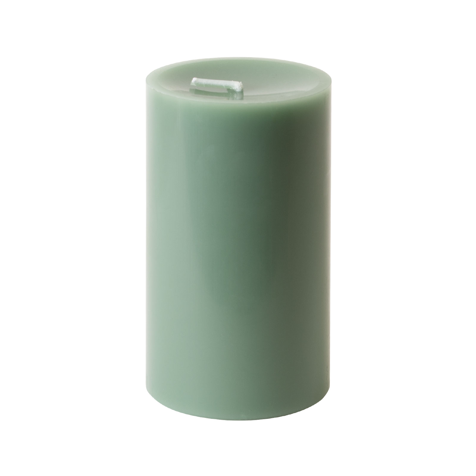 Die Stumpenkerze 8x15cm linde von Engels Kerzen hat eine pastellgrüne Farbe.
