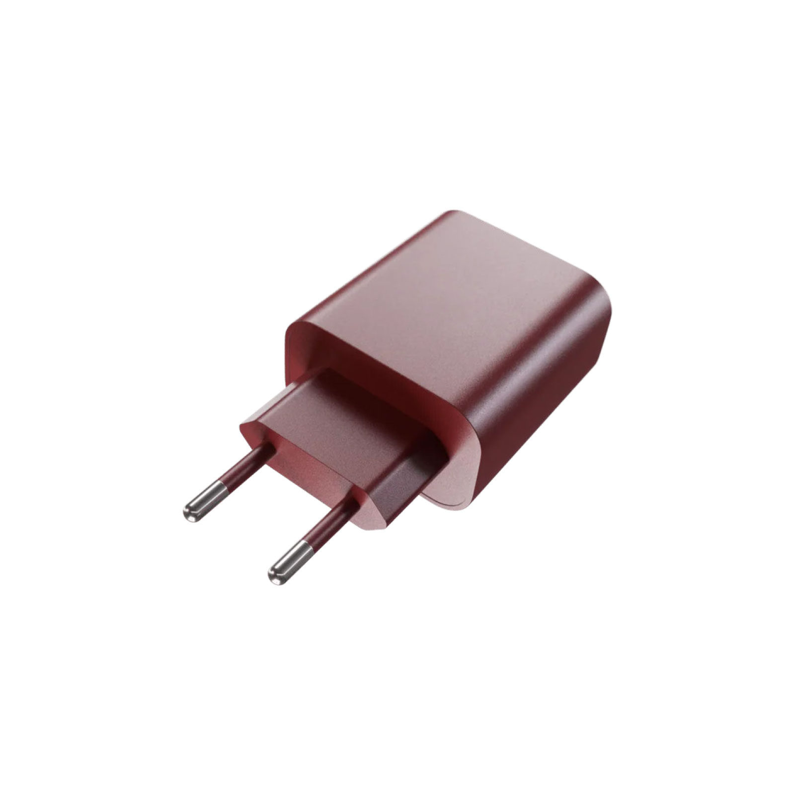 Der USB-C Adapter von Stoov hat ein weinrotes Gehäuse mit mattem Glanz.