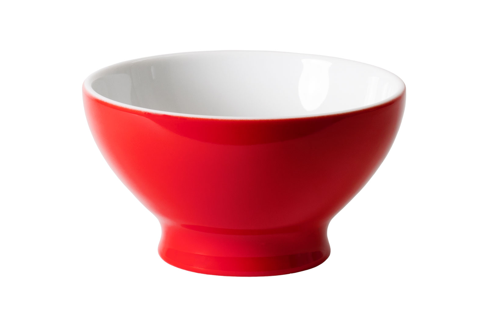 Die Solid Color rot Bol von Dibbern steht auf einem kleinen Fuß. Sie ist außen feuerwehrrot und innen weiß.