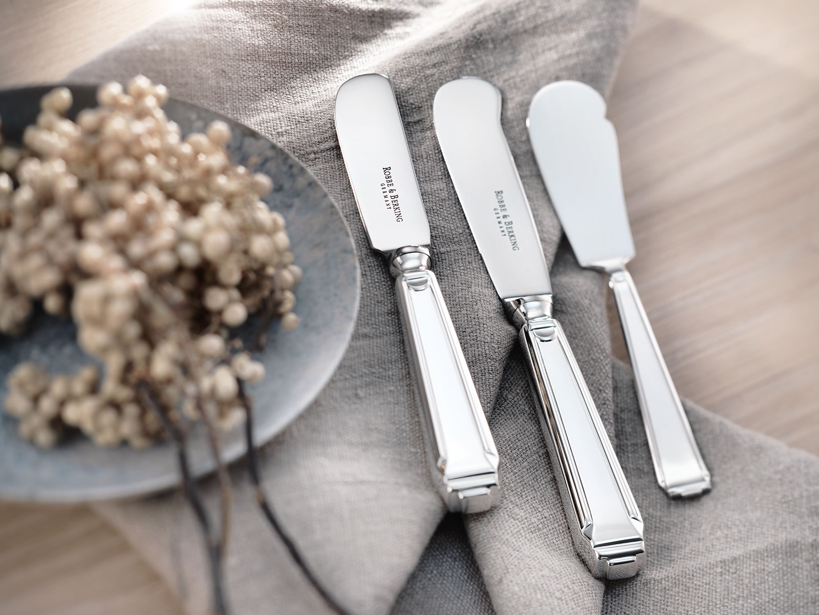 Robbe & Berking Art Deco Buttermesser mit Stahlklinge 925Silber