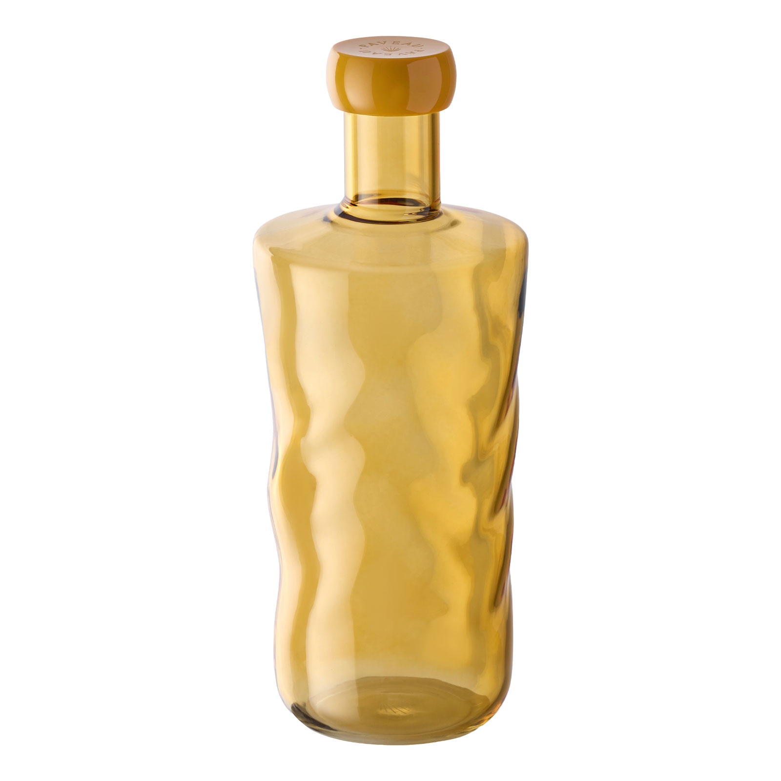 Die Swirl Wasserflasche in Dune von Paveau ist eine bernsteingelbe Wasserflasche mit einem gleichfarbigen Kunststoffdeckel.