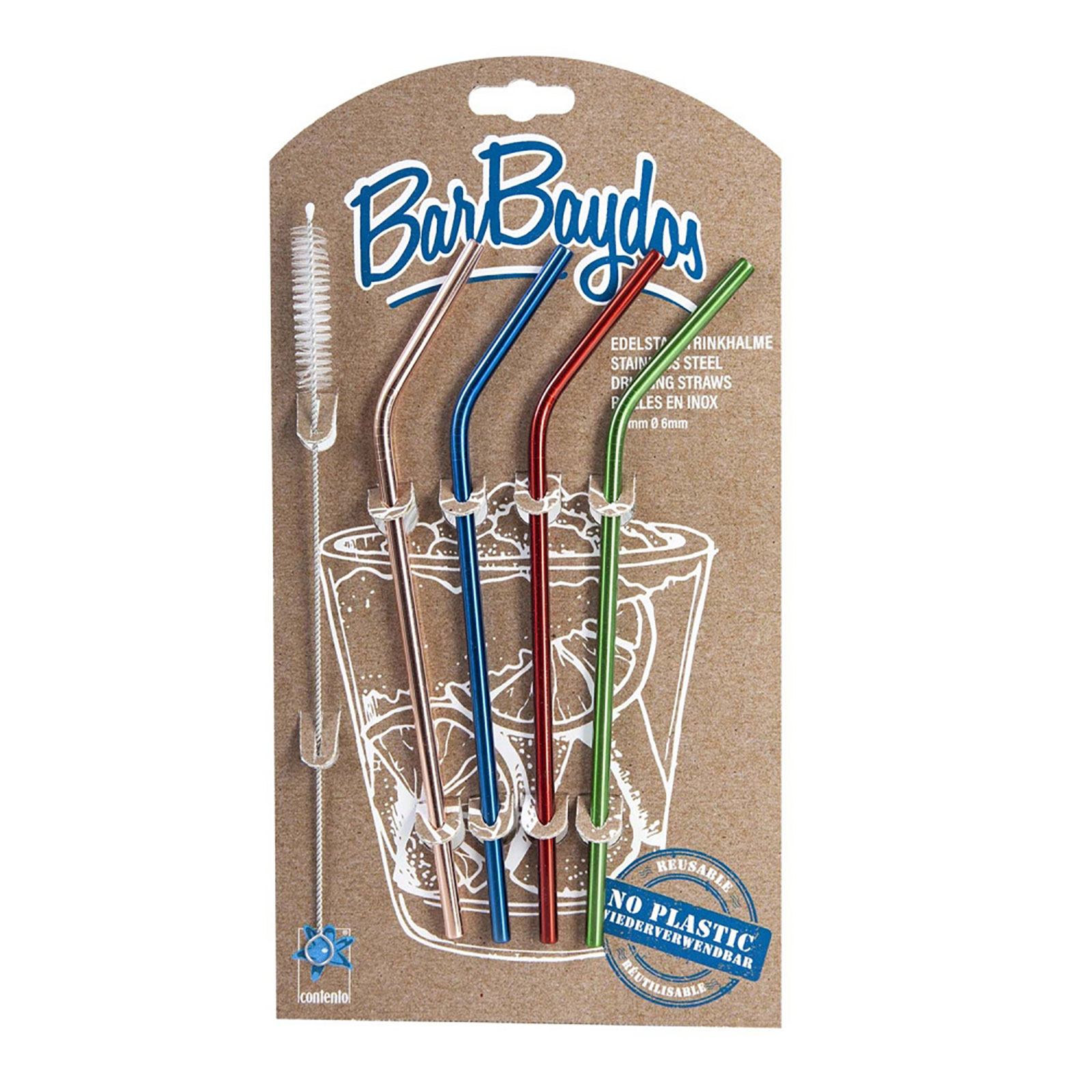Contento BarBaydos 4er-Set Edelstahltrinkhalm 0,6 x 21cm gebogen bunt