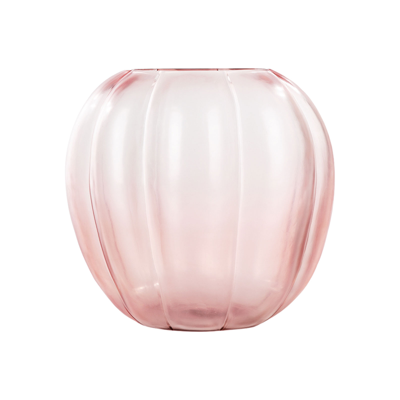 Die Lalibela Vase in rose von Guaxs ist eine rosafarbene Glasvase mit handgearbeiteter Oberfläche.