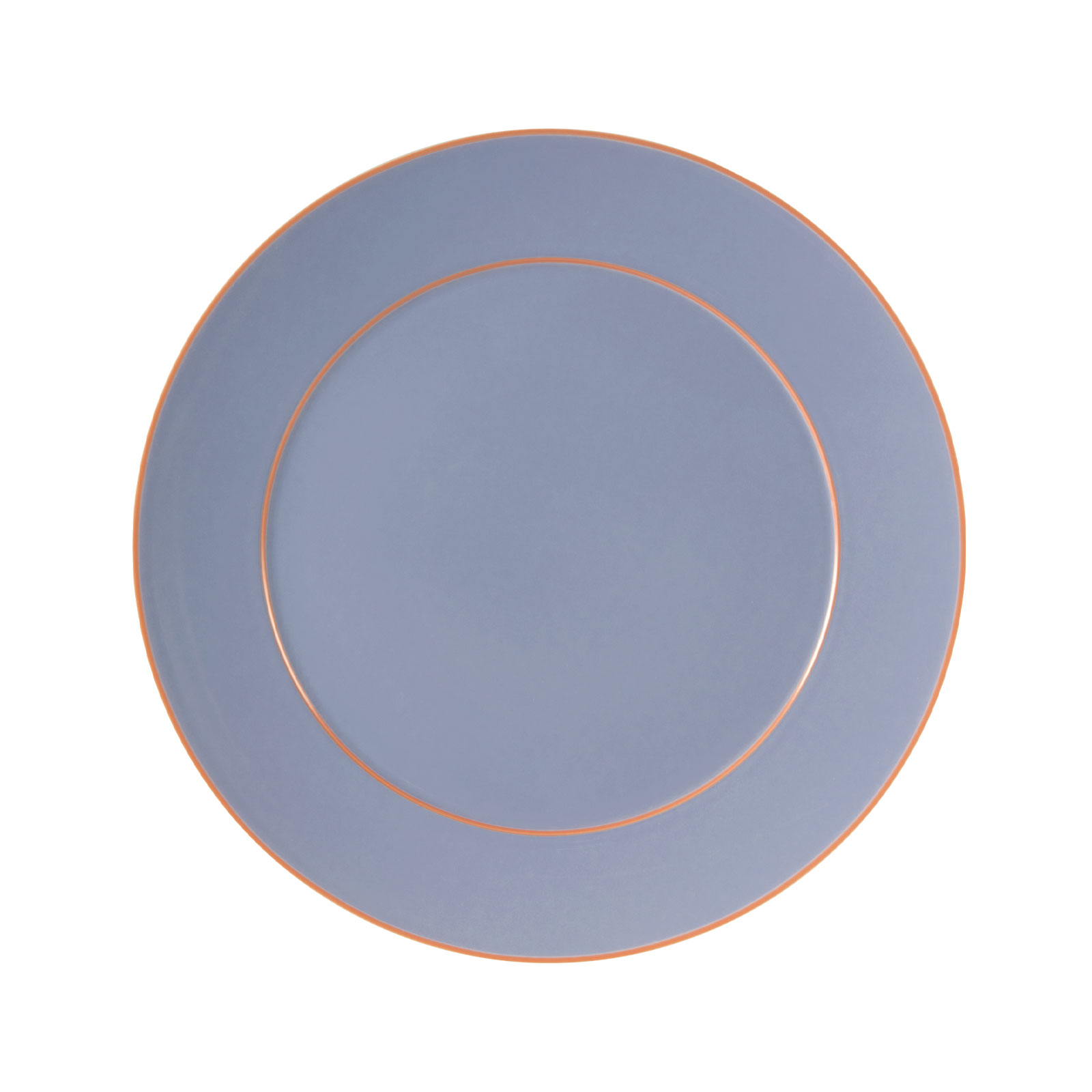Der Urban Colors Speiseteller in blau hat eine schöne vergissmeinnichtblaue Farbe und kontrastierende korallrote Zierränder.