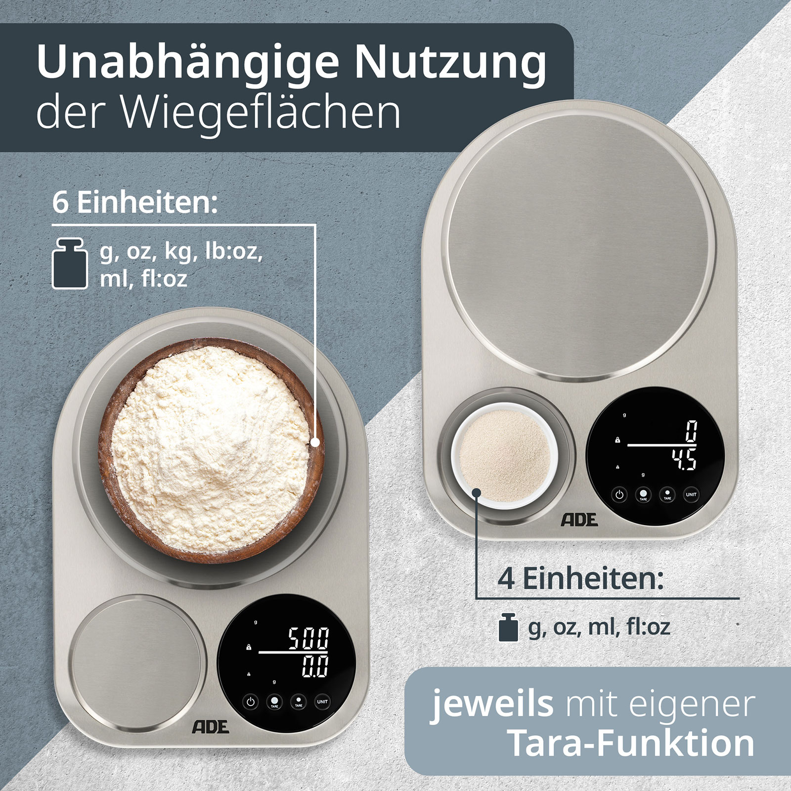 ADE Isabella Digitale Küchenwaage KE2354 2Wiegeflächen