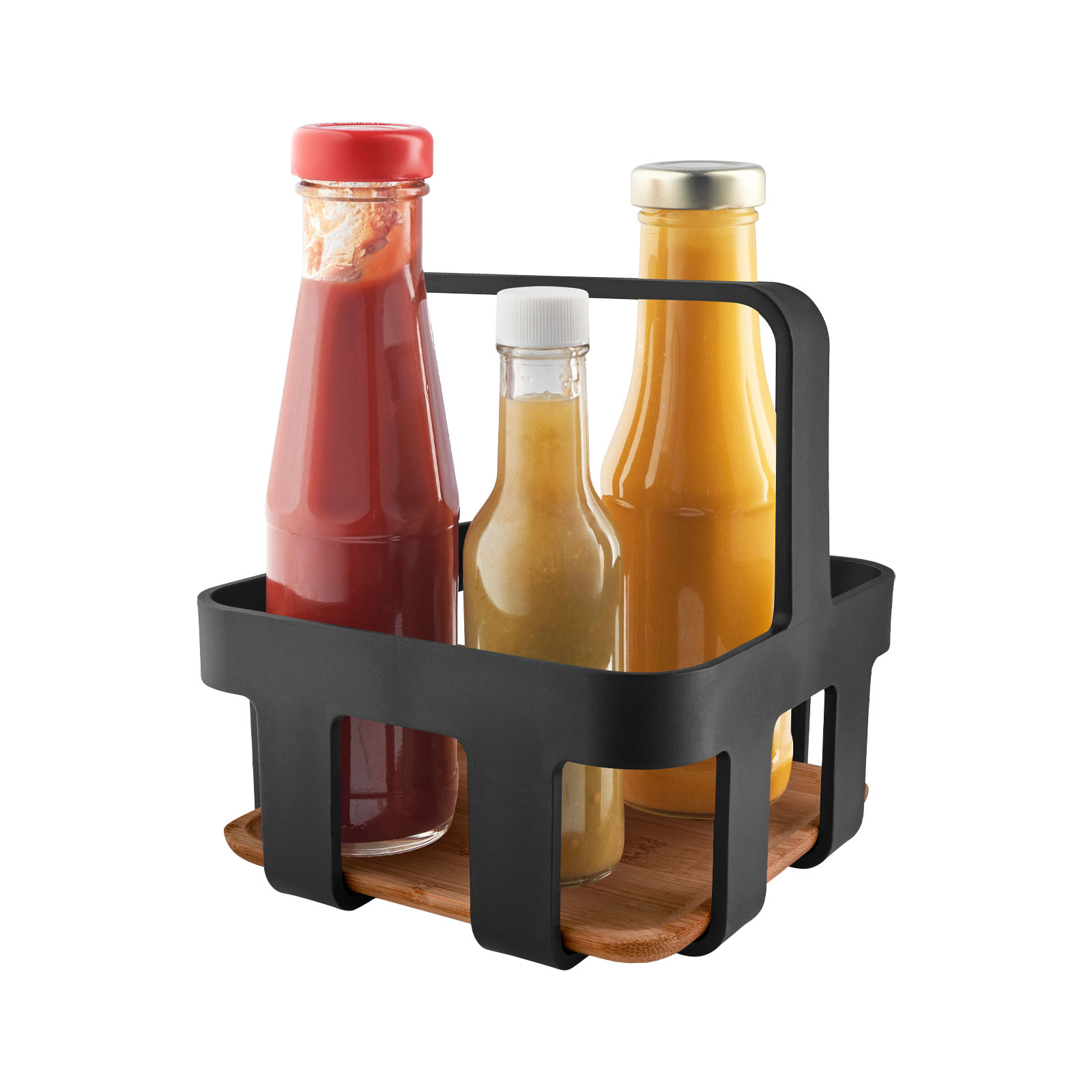 Im Nu ist alles auf dem Tisch! Der Nordic kitchen Table Caddy ist gefüllt mit leckeren Grillsaucen.