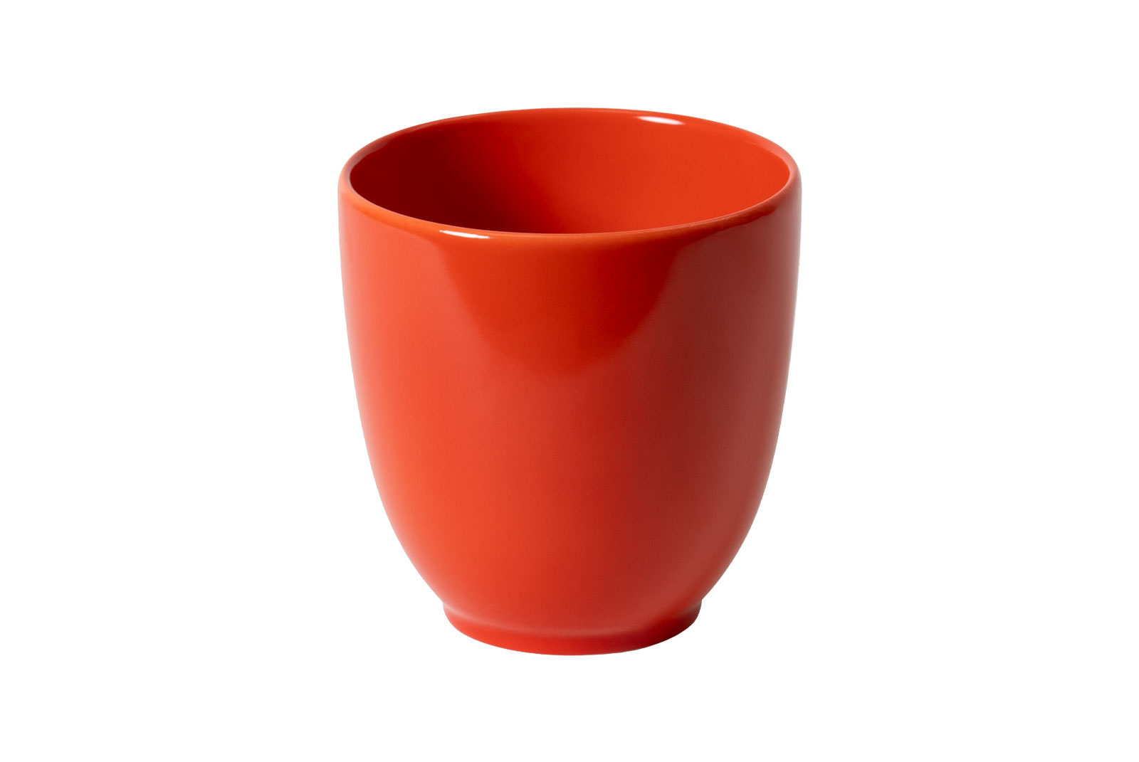 Der Dibbern One Color koralle Becher ist ein henkelloser Porzellanteller mit knallroter Glasur.