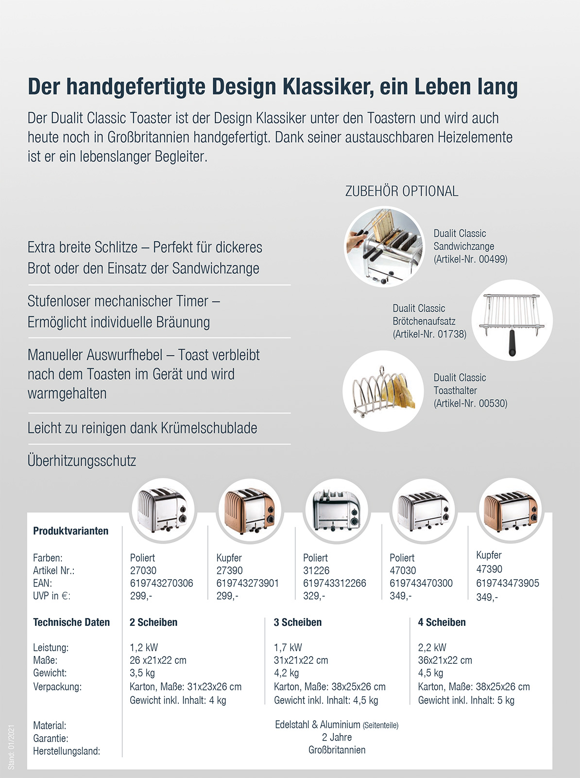Dualit Classic Toaster 4 Scheiben Aluminium poliert