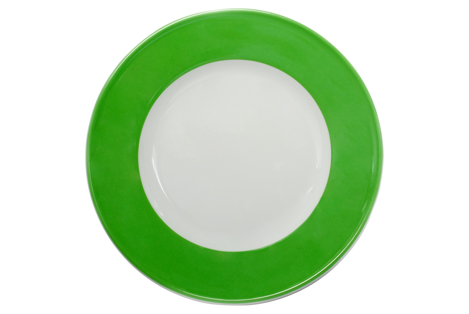 Der Dibbern Solid Color Frühstücksteller mit einem apfelgrünengrünen Rand vor weißem Hintergrund.