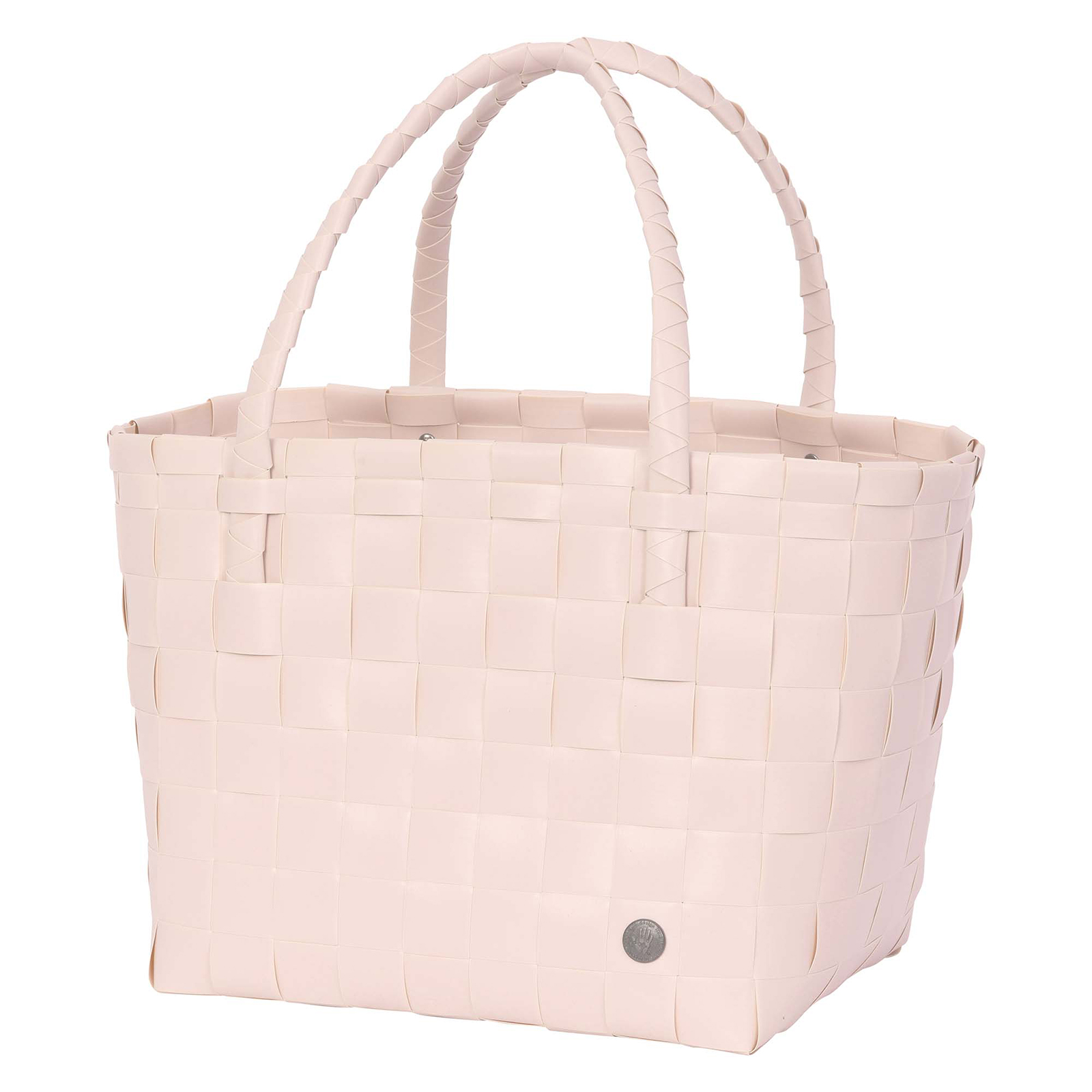 Der Paris Shopper in nude ist ein Einkaufskorb geflochten aus recyceltem Kunststoff in einem hellen Rosaton.